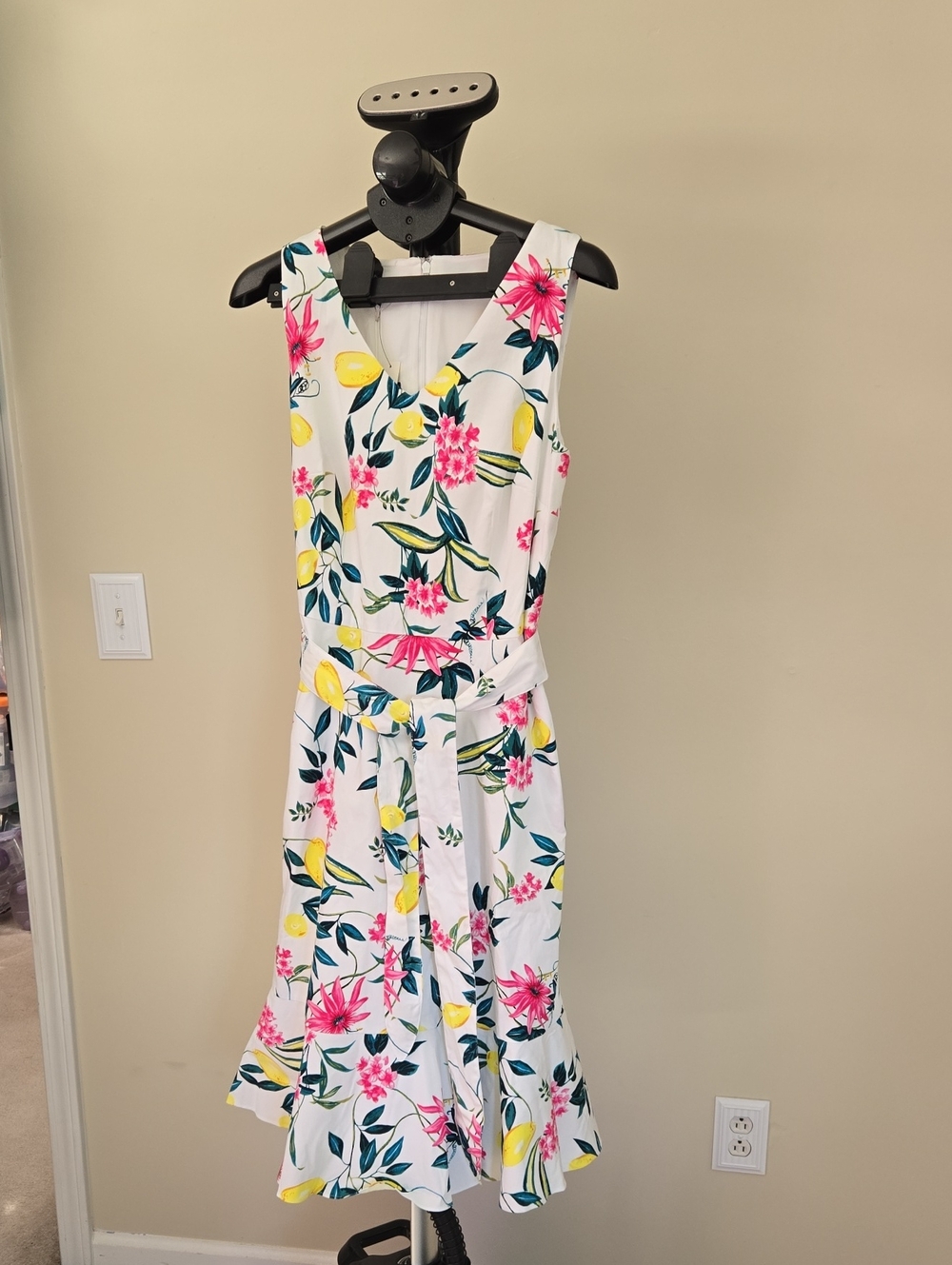 Talbots White Dress with Yellow Lemon & Pink Floral Print